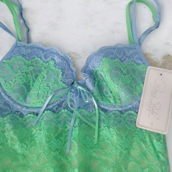 Rene Rofe VINT Y2K Lace Cami Twin Set Pistachio Green Aqua Coquette Fairy SM New - Picture 10 of 10